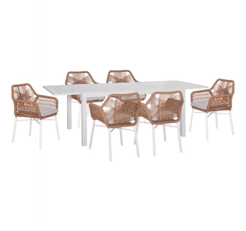 ΣΕΤ ΤΡΑΠΕΖΑΡΙΑΣ ΕΞ.ΧΩΡΟΥ 7ΤΜΧ KRUM HM21132 ΛΕΥΚΟ ΑΛΟΥΜΙΝΙΟ--P.E.TWISTED RATTAN