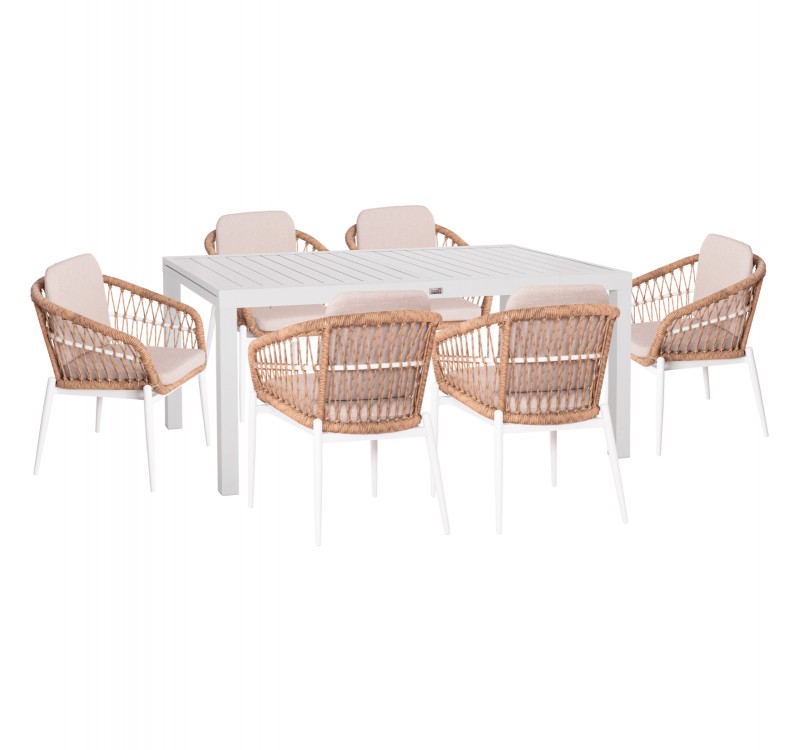 ΣΕΤ ΤΡΑΠΕΖΑΡΙΑΣ ΕΞ.ΧΩΡΟΥ 7ΤΜΧ KRUM HM21149 ΛΕΥΚΟ ΑΛΟΥΜΙΝΙΟ--P.E.RATTAN