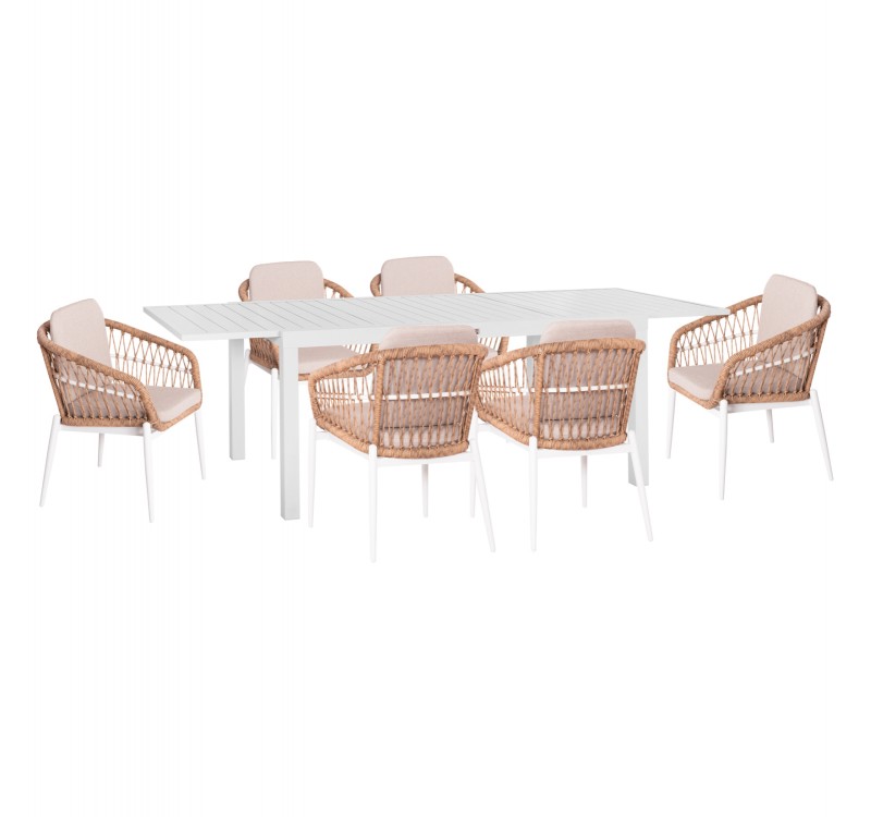 ΣΕΤ ΤΡΑΠΕΖΑΡΙΑΣ ΕΞ.ΧΩΡΟΥ 7ΤΜΧ KRUM HM21149 ΛΕΥΚΟ ΑΛΟΥΜΙΝΙΟ--P.E.RATTAN