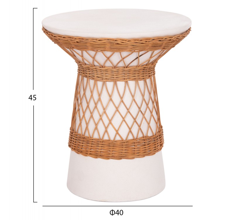 ΒΟΗΘΗΤΙΚΟ ΤΡΑΠΕΖΙ ΣΤΡΟΓΓΥΛΟ DELIA HM18167.02 FIBER CEMENT ΛΕΥΚΟ & RATTAN Φ40x45Υεκ