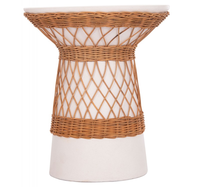 ΒΟΗΘΗΤΙΚΟ ΤΡΑΠΕΖΙ ΣΤΡΟΓΓΥΛΟ DELIA HM18167.02 FIBER CEMENT ΛΕΥΚΟ & RATTAN Φ40x45Υεκ
