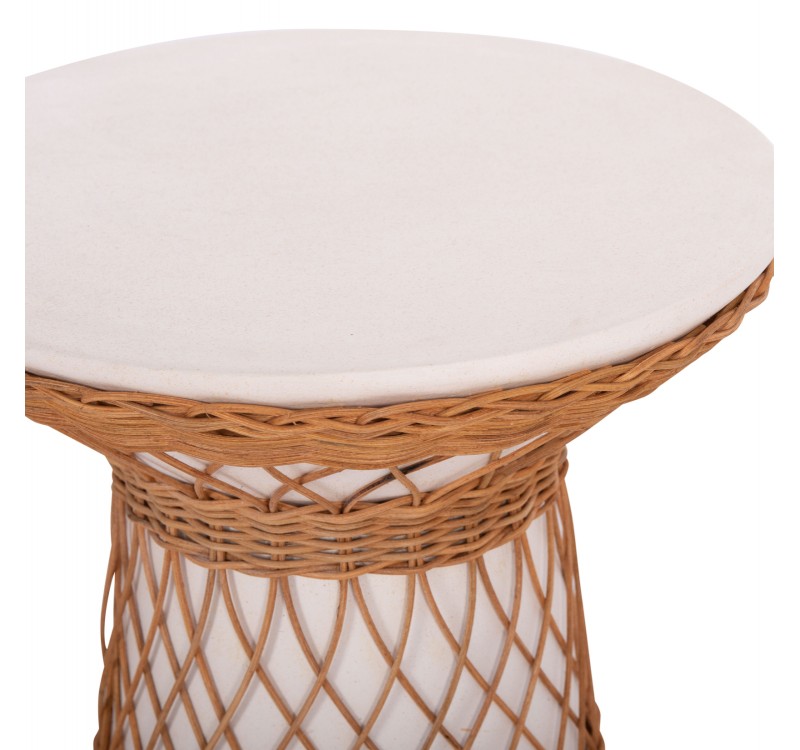 ΒΟΗΘΗΤΙΚΟ ΤΡΑΠΕΖΙ ΣΤΡΟΓΓΥΛΟ DELIA HM18167.02 FIBER CEMENT ΛΕΥΚΟ & RATTAN Φ40x45Υεκ