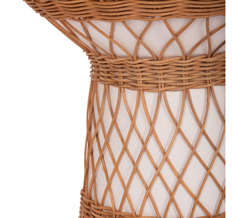 ΒΟΗΘΗΤΙΚΟ ΤΡΑΠΕΖΙ ΣΤΡΟΓΓΥΛΟ DELIA HM18167.02 FIBER CEMENT ΛΕΥΚΟ & RATTAN Φ40x45Υεκ