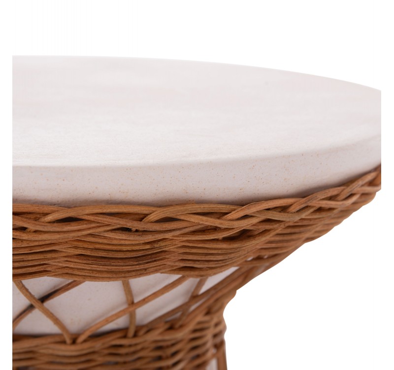 ΒΟΗΘΗΤΙΚΟ ΤΡΑΠΕΖΙ ΣΤΡΟΓΓΥΛΟ DELIA HM18167.02 FIBER CEMENT ΛΕΥΚΟ & RATTAN Φ40x45Υεκ
