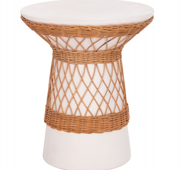 ΒΟΗΘΗΤΙΚΟ ΤΡΑΠΕΖΙ ΣΤΡΟΓΓΥΛΟ DELIA HM18167.02 FIBER CEMENT ΛΕΥΚΟ & RATTAN Φ40x45Υεκ
