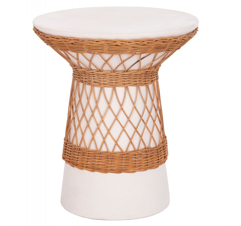 ΒΟΗΘΗΤΙΚΟ ΤΡΑΠΕΖΙ ΣΤΡΟΓΓΥΛΟ DELIA HM18167.02 FIBER CEMENT ΛΕΥΚΟ & RATTAN Φ40x45Υεκ