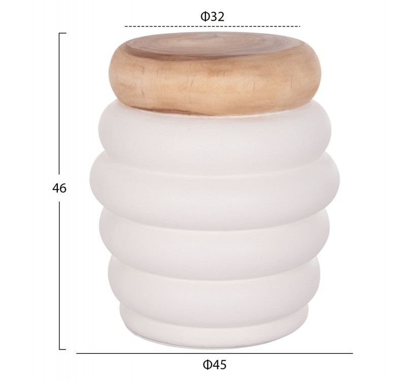 ΣΚΑΜΠΟ PUFFAT HM18172.02 FIBER CEMENT ΛΕΥΚΟ- ΞΥΛΟ TEAK TOP Φ45x46Υεκ.