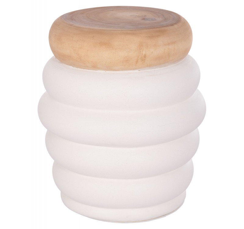 ΣΚΑΜΠΟ PUFFAT HM18172.02 FIBER CEMENT ΛΕΥΚΟ- ΞΥΛΟ TEAK TOP Φ45x46Υεκ.