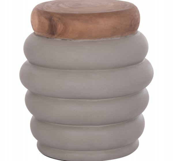 ΣΚΑΜΠΟ PUFFAT HM18172.03 FIBER CEMENT ΓΚΡΙ- ΞΥΛΟ TEAK TOP Φ45x46Υεκ.