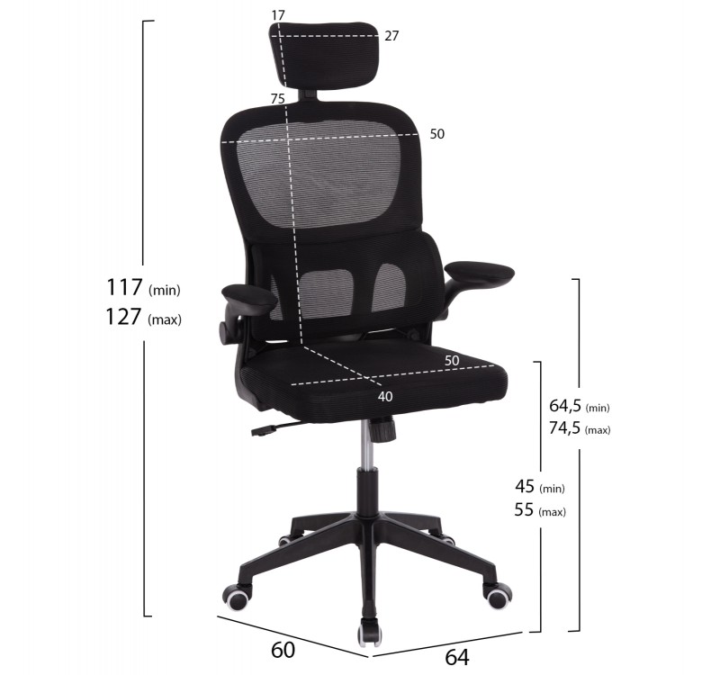 ΚΑΡΕΚΛΑ ΓΡΑΦΕΙΟΥ BASTON HM18236.01 ΜΑΥΡΟ MESH & PP ΣΚΕΛΕΤΟΣ 64x60x117-127Υεκ.