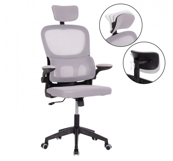 ΚΑΡΕΚΛΑ ΓΡΑΦΕΙΟΥ BASTON HM18236.02 ΓΚΡΙ MESH & ΜΑΥΡΟ PP ΣΚΕΛΕΤΟΣ 64x60x127Υεκ.
