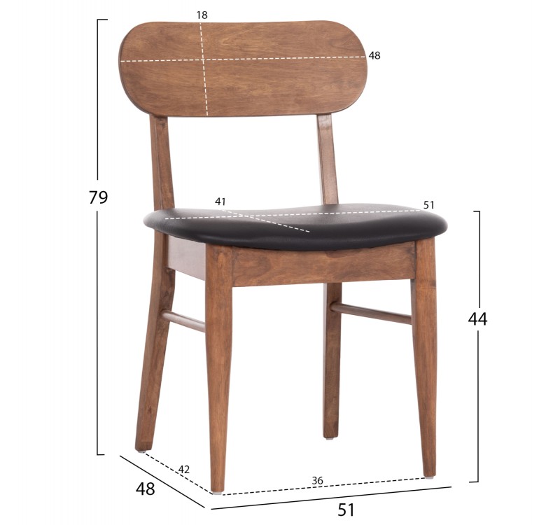 KΑΡΕΚΛΑ ΤΡΑΠΕΖΑΡΙΑΣ SEKOR HM9945.03 ΚΑΡΥΔΙ RUBBERWOOD-ΜΑΥΡΟ PU 51x48x79Υεκ