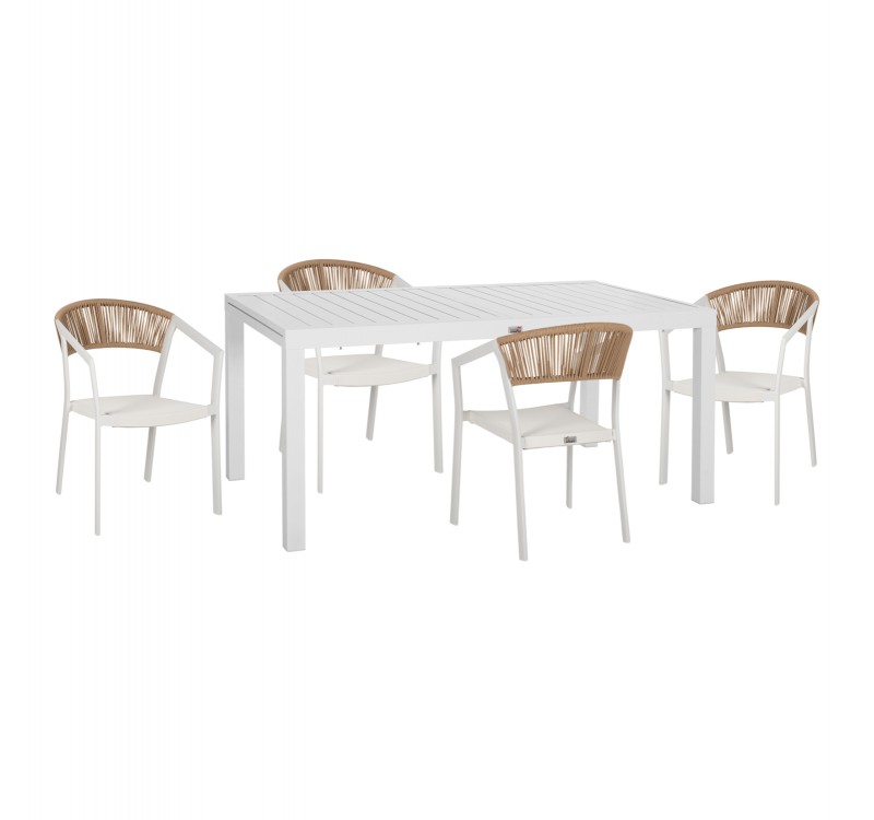 ΣΕΤ ΤΡΑΠΕΖΑΡΙΑΣ ΕΞ.ΧΩΡΟΥ 5ΤΜΧ KRUM HM21162 ΛΕΥΚΟ ΑΛΟΥΜΙΝΙΟ-P.E.RATTAN-TEXTILENE