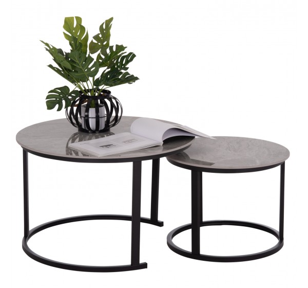 ΤΡΑΠΕΖΙ ΣΑΛΟΝΙΟΥ 2ΤΜΧ TALOS ΚΕΡΑΜΙΚΟ TOP ΜΕ ΟΨΗ ΓΚΡΙ ΜΑΡΜΑΡΟΥ HM18140.04 Φ70+Φ50