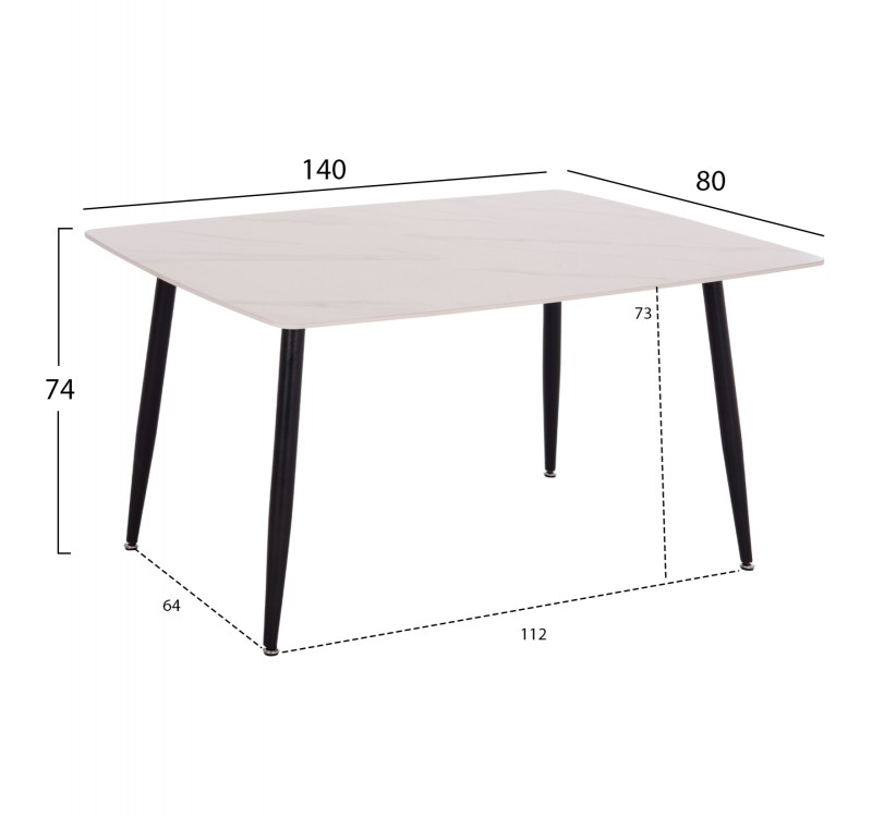 ΤΡΑΠΕΖΙ RAVEN HM18149.01 ΚΕΡΑΜΙΚΟ TOP ΜΕ ΟΨΗ ΛΕΥΚΟ ΜΑΡΜΑΡΟ 140x80x74Υεκ.