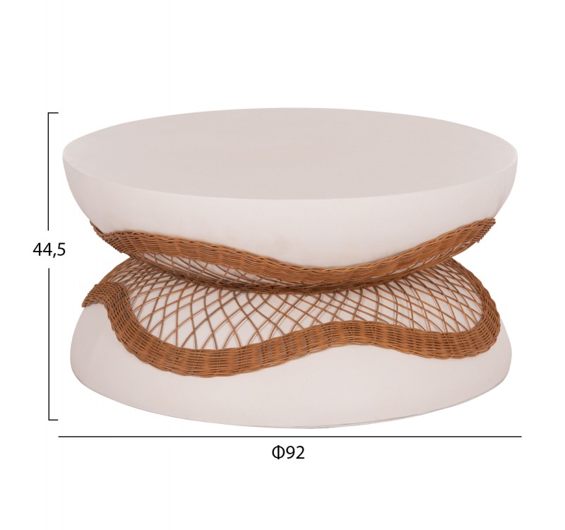 ΤΡΑΠΕΖΙ ΣΑΛΟΝΙΟΥ ANNA HM18157.02 FIBER CEMENT ΛΕΥΚΟ-ΦΥΣΙΚΟ RATTAN--Φ92x44.5Υεκ