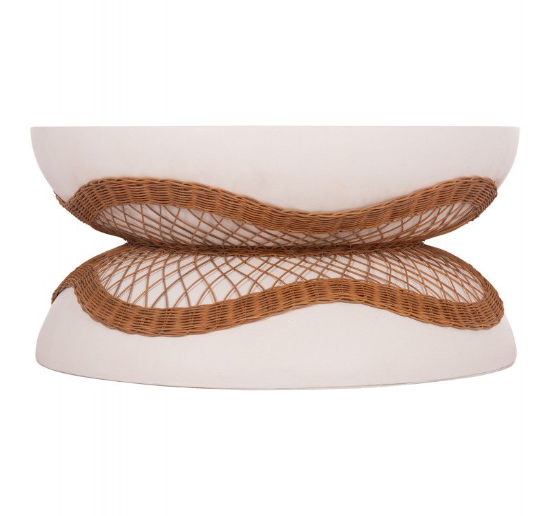 ΤΡΑΠΕΖΙ ΣΑΛΟΝΙΟΥ ANNA HM18157.02 FIBER CEMENT ΛΕΥΚΟ-ΦΥΣΙΚΟ RATTAN--Φ92x44.5Υεκ