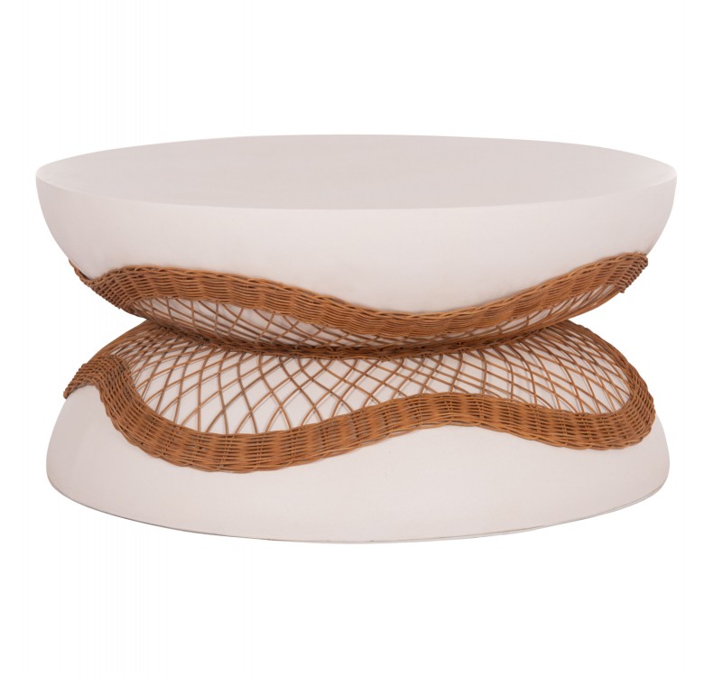 ΤΡΑΠΕΖΙ ΣΑΛΟΝΙΟΥ ANNA HM18157.02 FIBER CEMENT ΛΕΥΚΟ-ΦΥΣΙΚΟ RATTAN--Φ92x44.5Υεκ