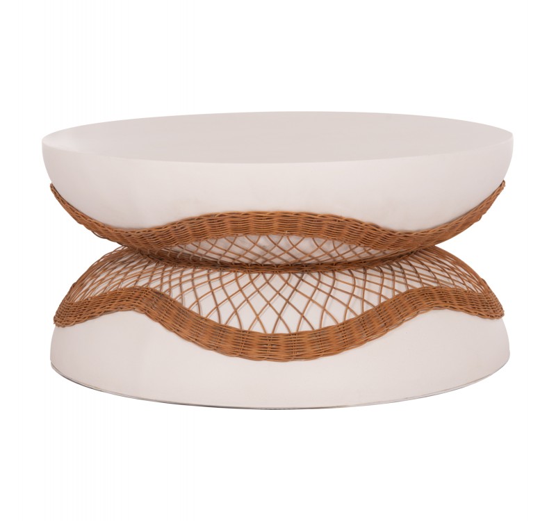 ΤΡΑΠΕΖΙ ΣΑΛΟΝΙΟΥ ANNA HM18157.02 FIBER CEMENT ΛΕΥΚΟ-ΦΥΣΙΚΟ RATTAN--Φ92x44.5Υεκ