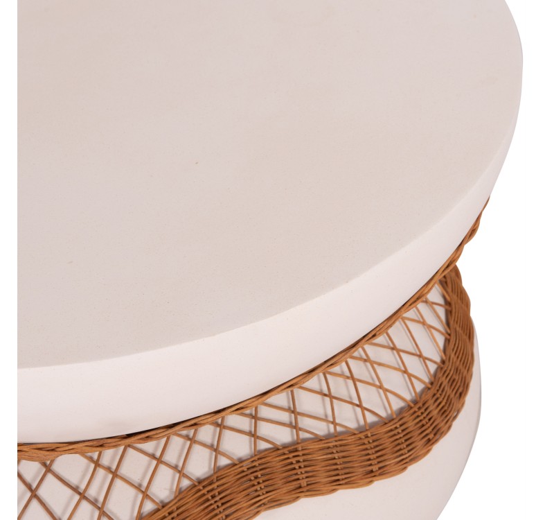 ΤΡΑΠΕΖΙ ΣΑΛΟΝΙΟΥ ANNA HM18157.02 FIBER CEMENT ΛΕΥΚΟ-ΦΥΣΙΚΟ RATTAN--Φ92x44.5Υεκ