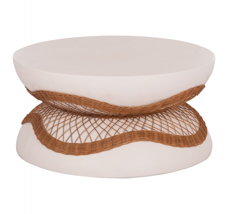 ΤΡΑΠΕΖΙ ΣΑΛΟΝΙΟΥ ANNA HM18157.02 FIBER CEMENT ΛΕΥΚΟ-ΦΥΣΙΚΟ RATTAN--Φ92x44.5Υεκ