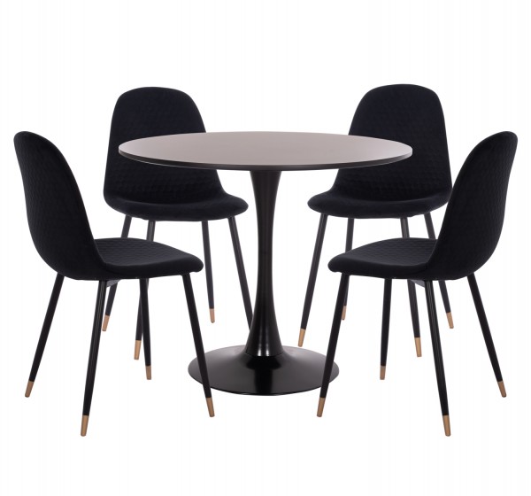 ΣΕΤ ΤΡΑΠΕΖΑΡΙΑΣ 5ΤΜΧ BROLIN HM21191 MDF TOP-ΜΕΤΑΛΛΙΚΑ ΠΟΔΙΑ-ΒΕΛΟΥΔΟ--ΜΑΥΡΟ
