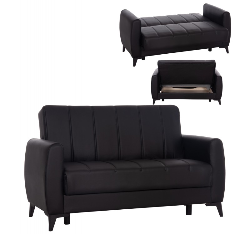 ΚΑΝΑΠΕΣ ΚΡΕΒΑΤΙ ΜΕ ΑΠΟΘ.ΧΩΡΟ ΔΙΘΕΣΙΟΣ NIKKO HM3293.11 ΜΑΥΡΟ PU 144x75x84Υεκ.