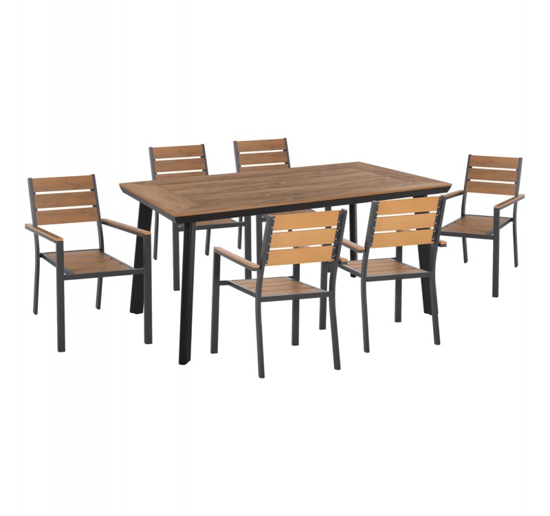 ΣΕΤ ΤΡΑΠΕΖΑΡΙΑΣ TABER HM21198 ΤΡΑΠΕΖΙ & 6 ΠΟΛΥΘΡΟΝΕΣ-ΑΛΟΥΜΙΝΙΟ & POLYWOOD-ΑΝΘΡΑΚΙ