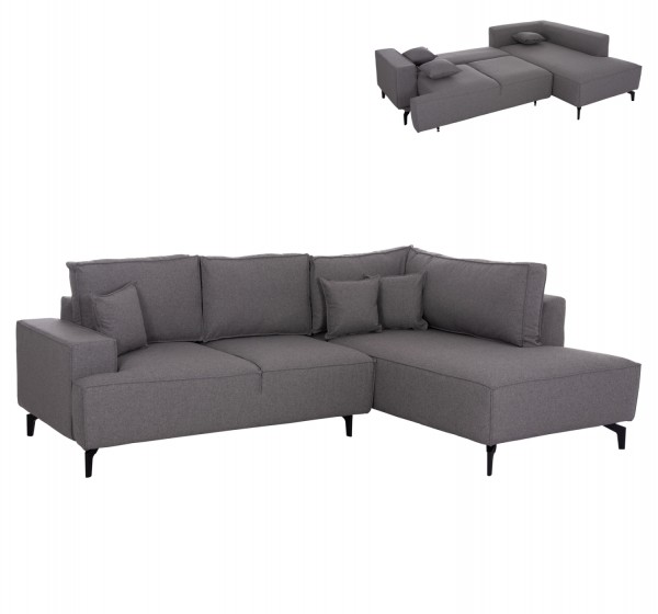 ΓΩΝΙΑΚΟΣ ΚΑΝΑΠΕΣ-ΚΡΕΒΑΤΙ ΜΕ ΑΠΟΘ.ΧΩΡΟ SAFFIRA HM3303.01R ΓΚΡΙ ΥΦΑΣΜΑ 270x195x100Υεκ.