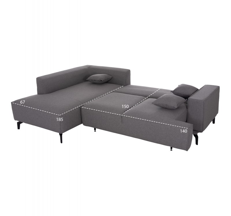 ΓΩΝΙΑΚΟΣ ΚΑΝΑΠΕΣ-ΚΡΕΒΑΤΙ ΜΕ ΑΠΟΘ.ΧΩΡΟ SAFFIRA HM3303.01L ΓΚΡΙ ΥΦΑΣΜΑ 270x195x100Υεκ.