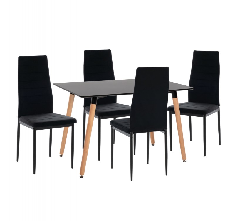 ΣΕΤ ΤΡΑΠΕΖΑΡΙΑΣ 5ΤΜΧ MINIMAL HM21173 MDF TOP ΜΑΥΡΟ-ΒΕΛΟΥΔΟ & ΜΕΤΑΛΛΟ ΜΑΥΡΟ