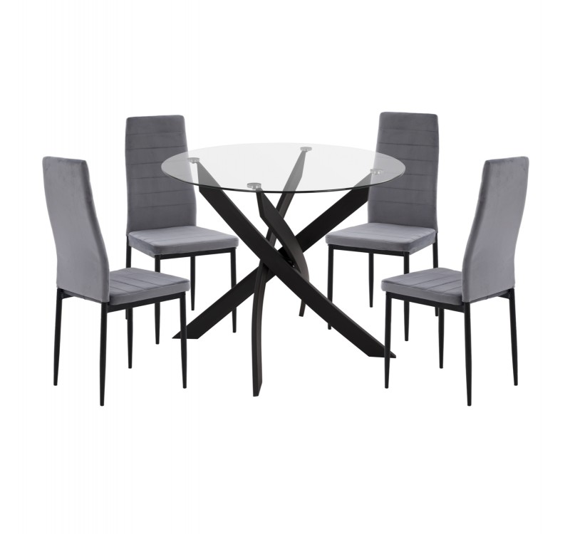 ΣΕΤ ΤΡΑΠΕΖΑΡΙΑΣ 5ΤΜΧ LADY HM21199.01 ΓΥΑΛΙ--ΜΕΤΑΛΛΟ ΣΕ ΜΑΥΡΟ & ΒΕΛΟΥΔΟ ΓΚΡΙ