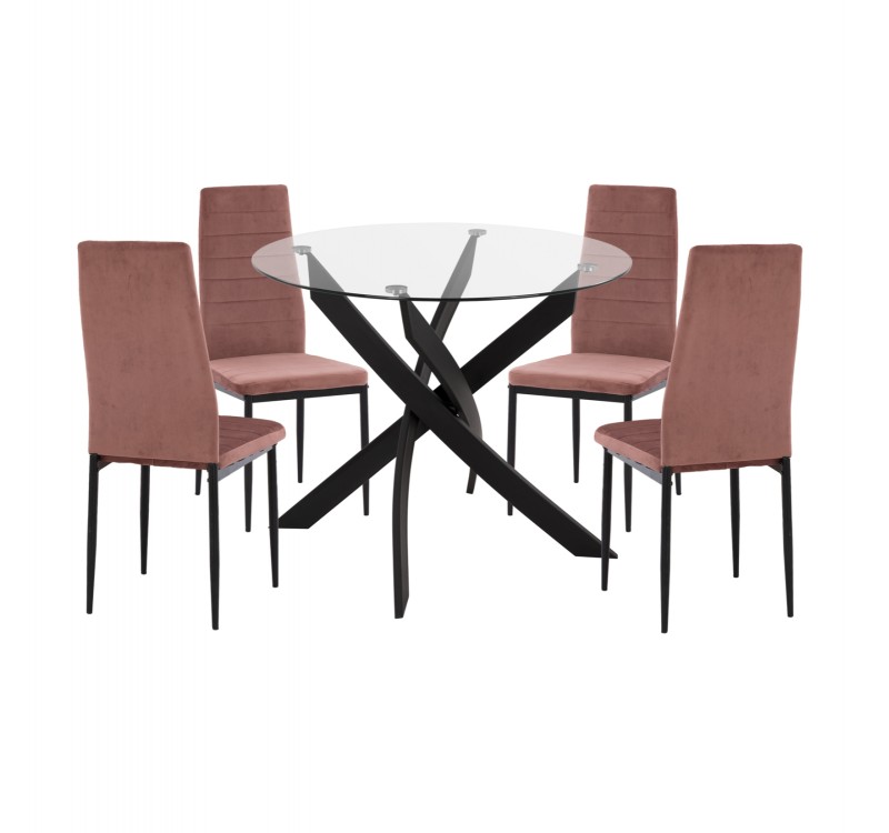 ΣΕΤ ΤΡΑΠΕΖΑΡΙΑΣ 5ΤΜΧ LADY HM21199.02 ΓΥΑΛΙ--ΜΕΤΑΛΛΟ ΣΕ ΜΑΥΡΟ & ΒΕΛΟΥΔΟ ΣΑΠΙΟ ΜΗΛΟ