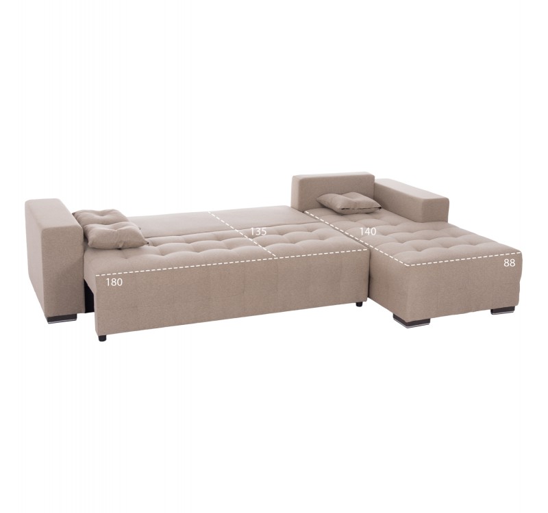 ΓΩΝΙΑΚΟΣ ΚΑΝΑΠΕΣ-ΚΡΕΒΑΤΙ ΜΕ ΑΠΟΘ.ΧΩΡΟ TRENDSTON HM3302.03R ΜΠΕΖ ΥΦΑΣΜΑ 298x177x95Υεκ