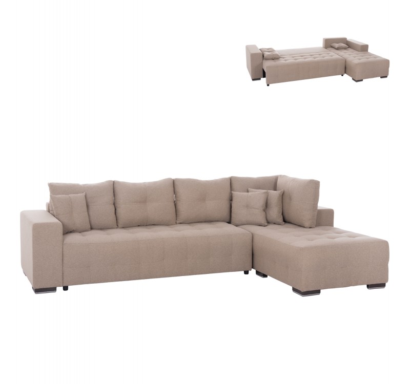 ΓΩΝΙΑΚΟΣ ΚΑΝΑΠΕΣ-ΚΡΕΒΑΤΙ ΜΕ ΑΠΟΘ.ΧΩΡΟ TRENDSTON HM3302.03R ΜΠΕΖ ΥΦΑΣΜΑ 298x177x95Υεκ