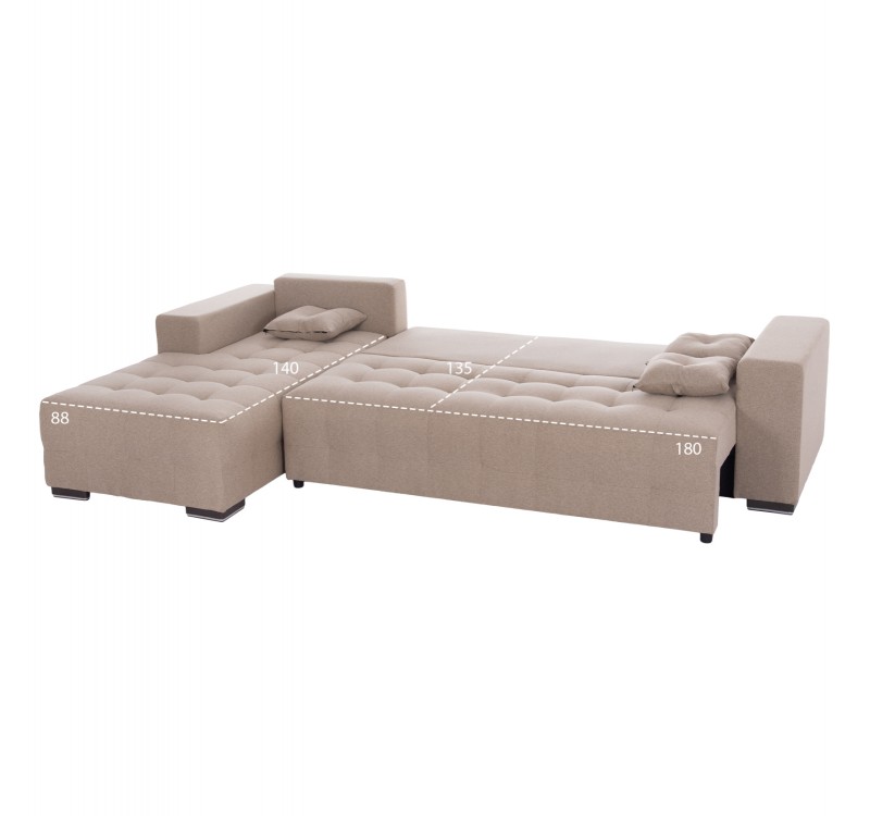 ΓΩΝΙΑΚΟΣ ΚΑΝΑΠΕΣ-ΚΡΕΒΑΤΙ ΜΕ ΑΠΟΘ.ΧΩΡΟ TRENDSTON HM3302.03L ΜΠΕΖ ΥΦΑΣΜΑ 298x177x95Υεκ