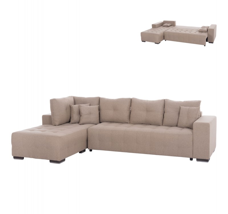 ΓΩΝΙΑΚΟΣ ΚΑΝΑΠΕΣ-ΚΡΕΒΑΤΙ ΜΕ ΑΠΟΘ.ΧΩΡΟ TRENDSTON HM3302.03L ΜΠΕΖ ΥΦΑΣΜΑ 298x177x95Υεκ