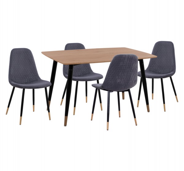 ΣΕΤ ΤΡΑΠΕΖΑΡΙΑΣ 5ΤΜΧ ALIZA HM11196.01 MDF TOP-ΒΕΛΟΥΔΟ ΓΚΡΙ & ΜΕΤΑΛΛΟ ΜΑΥΡΟ