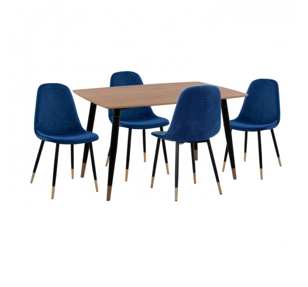 ΣΕΤ ΤΡΑΠΕΖΑΡΙΑΣ 5ΤΜΧ ALIZA HM11196.08 MDF TOP-ΒΕΛΟΥΔΟ ΜΠΛΕ & ΜΕΤΑΛΛΟ ΜΑΥΡΟ
