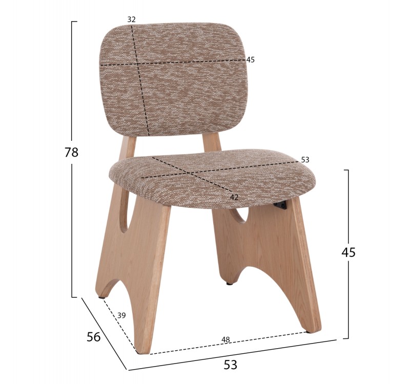 ΚΑΡΕΚΛΑ ΤΡΑΠΕΖΑΡΙΑΣ BELLISI HM18248.01 ΚΑΦΕ ΥΦΑΣΜΑ-PLYWOOD ΧΡΩΜΑ ΔΡΥΟΣ 53x56x78Υεκ.