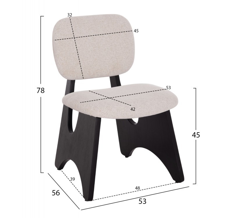 ΚΑΡΕΚΛΑ ΤΡΑΠΕΖΑΡΙΑΣ BELLISI HM18248.02 ΕΚΡΟΥ ΥΦΑΣΜΑ-PLYWOOD ΣΕ ΜΑΥΡΟ 53x56x78Υεκ.