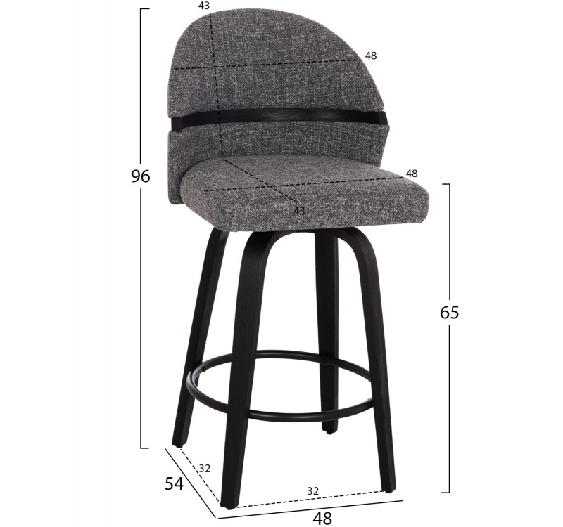 ΣΚΑΜΠΟ ΜΠΑΡ ΠΕΡΙΣΤΡΕΦΟΜΕΝΟ DEKKER HM18250.03 PLYWOOD ΜΑΥΡΟ--ΥΦΑΣΜΑ ΓΚΡΙ 48x54x96Υεκ.