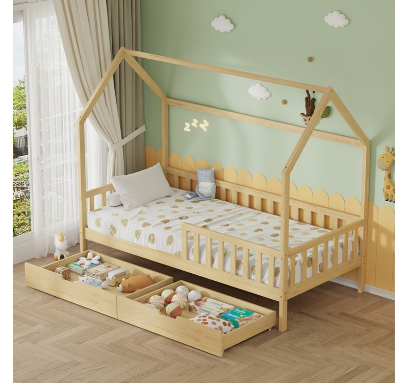 ΚΡΕΒΑΤΙ ΠΑΙΔΙΚΟ ΜΕ ΣΥΡΤΑΡΙΑ PHYLLIS HM724.01 τ.MONTESSORI ΦΥΣΙΚΟ 196x97x161Υεκ.