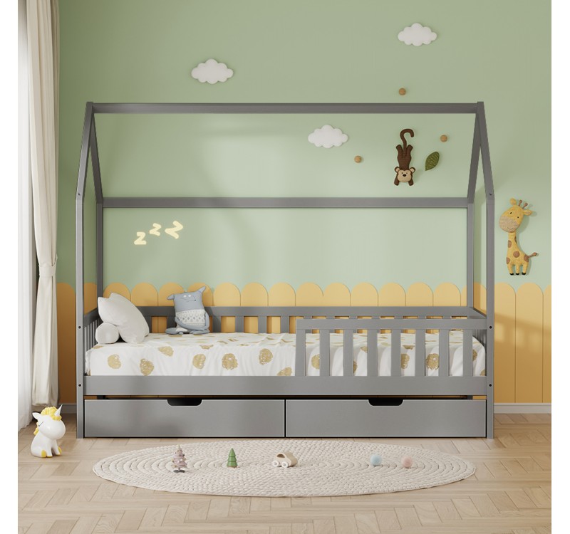 ΚΡΕΒΑΤΙ ΠΑΙΔΙΚΟ ΜΕ ΣΥΡΤΑΡΙΑ PHYLLIS HM724.05 τ.MONTESSORI ΓΚΡΙ 196x97x161Υεκ.