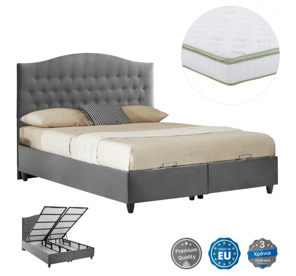 ΚΡΕΒΑΤΙ ΜΕ ΣΤΡΩΜΑ ΔΙΠΛΟ MALENA HM21164 ΓΚΡΙ ΒΕΛΟΥΔΟ & ΑΠΟΘ.ΧΩΡΟΣ-ΓΙΑ 160x200εκ.