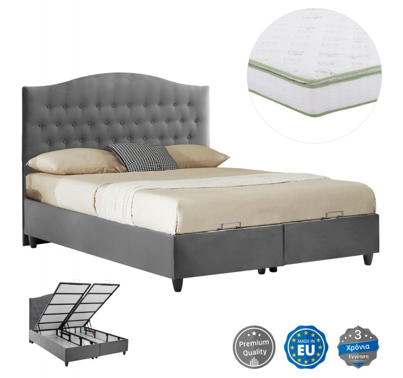 ΚΡΕΒΑΤΙ ΜΕ ΣΤΡΩΜΑ ΔΙΠΛΟ MALENA HM21164 ΓΚΡΙ ΒΕΛΟΥΔΟ & ΑΠΟΘ.ΧΩΡΟΣ-ΓΙΑ 160x200εκ.