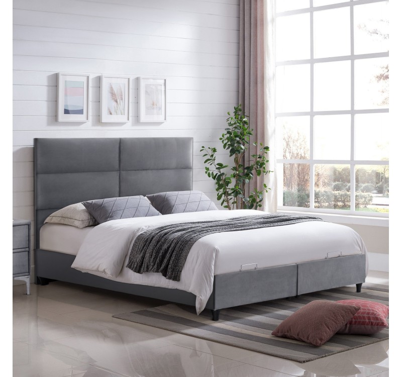 ΚΡΕΒΑΤΙ ΜΕ ΣΤΡΩΜΑ ΔΙΠΛΟ MILO HM21163 ΓΚΡΙ ΒΕΛΟΥΔΟ & ΑΠΟΘ.ΧΩΡΟΣ-ΓΙΑ 160x200εκ.
