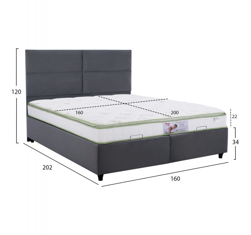 ΚΡΕΒΑΤΙ ΜΕ ΣΤΡΩΜΑ ΔΙΠΛΟ MILO HM21163 ΓΚΡΙ ΒΕΛΟΥΔΟ & ΑΠΟΘ.ΧΩΡΟΣ-ΓΙΑ 160x200εκ.