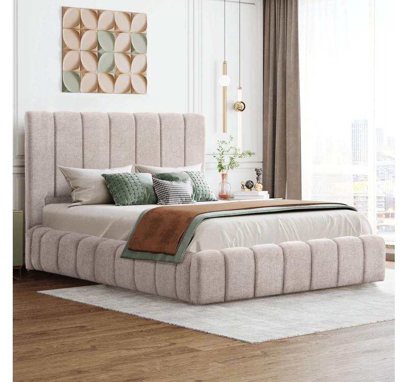 ΚΡΕΒΑΤΙ ΔΙΠΛΟ ΜΕ ΣΤΡΩΜΑ & ΑΠΟΘ.ΧΩΡΟ REMO HM21167 ΜΠΕΖ ΜΠΟΥΚΛΕ--ΓΙΑ 160x200εκ