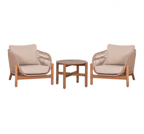 LOUNGE ΣΕΤ SANJI HM21214 ΤΡΑΠΕΖΙ & 2 ΠΟΛΥΘΡΟΝΕΣ--ΞΥΛΟ ΑΚΑΚΙΑΣ-ΑΛΟΥΜΙΝΙΟ-ΣΧΟΙΝΙ